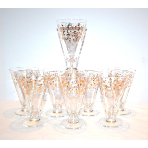 Mid Century K Monogram Kahlua Stars Atomic Sputnik Set of Eight - Picture 1 of 5